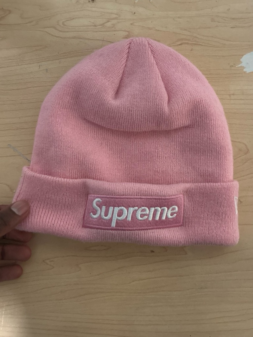 Supreme Kids Light Pink Embroidered Cuffed Beanie